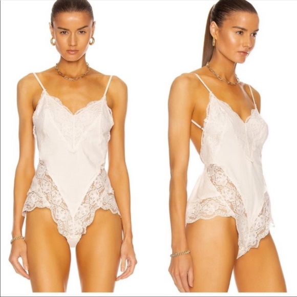 Zimmermann Tops - Zimmermann Botanica Teddy Lace Trim Cotton Bodysuit Milk Cream